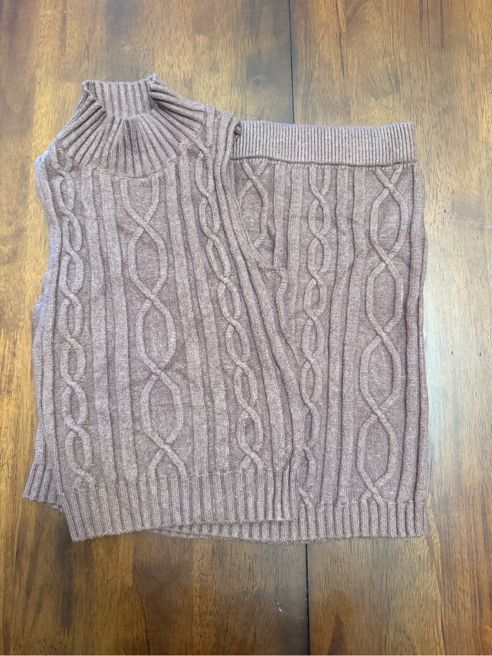 Sincerely Jules Cable Knit Mock-Neck Sweater and Skirt Set in Dusty Mauve
